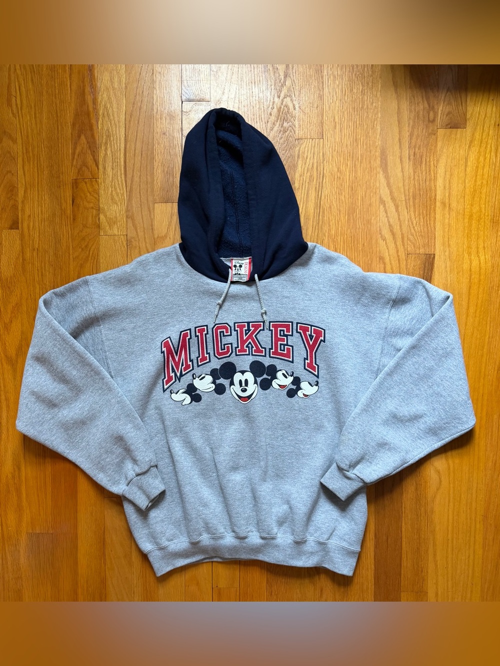 Vintage Disney Mickey Mouse Two Tone Hoodie Gray Navy